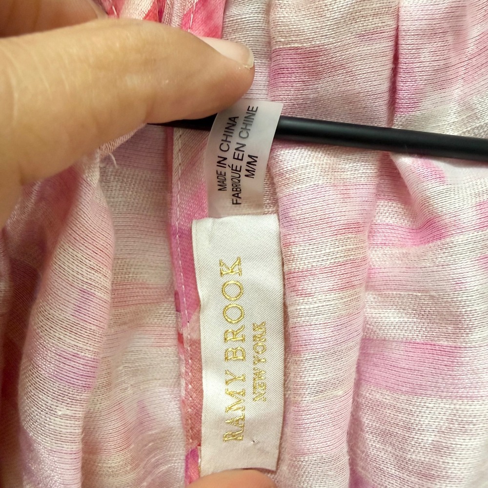 Ramy Brook Linen Pink Watercolor Stripe Smocked Halter Mini Dress Size Medium - Picture 5 of 9